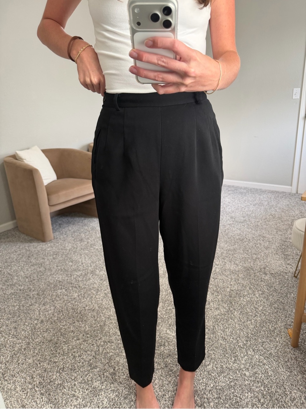 Classic High-Waist Black Tapered Pants - Women